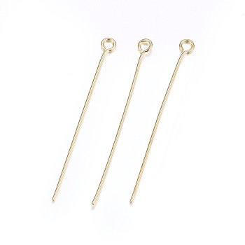 304 Stainless Steel Eye Pins, Golden, 40mm, Hole: 2mm, Pin: 0.6mm