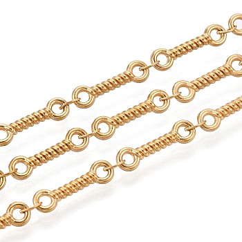 5M 304 Stainless Steel Twist Bar Link Chains, Soldered, with Spool, Ion Plating(IP), Real 18K Gold Plated, 13.5x4x2mm