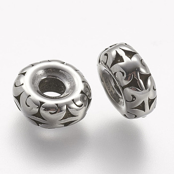 304 Stainless Steel Spacer Beads, Rondelle, Antique Silver, 10x4mm, Hole: 3mm