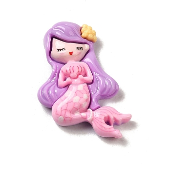 Cute Opaque Resin Cabochons, Mermaid, Pink, 34x24x7mm