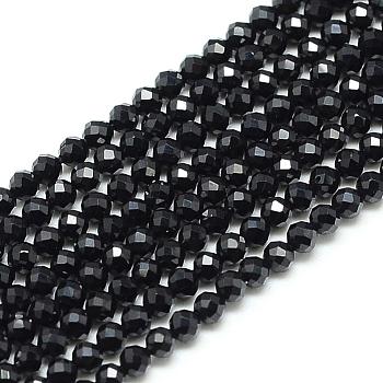 Natural Black Spinel Beads Strands, Faceted, Round, 2x2mm, Hole: 0.5mm, about 188pcs/strand, 15.9 inch
