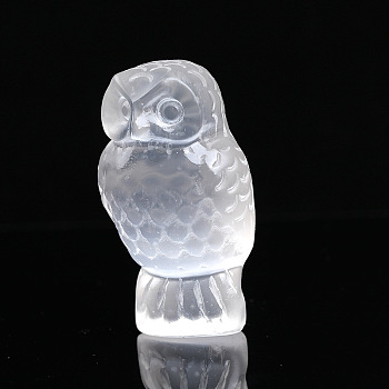 Owl Natural Selenite Figurines, Reiki Energy Stone Display Decorations, for Home Feng Shui Ornament, WhiteSmoke, 33x43x75mm