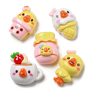 Cartoon Duck Opaque Resin Cabochons, for Jewelry Making, Flat Back, Mixed Color, 27~32x19.5~29x12.5~16mm