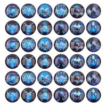 Flatback Glass Cabochons, Dome/Half Round with Constellation/Zodiac Sign Pattern, Rosy Brown, 25x6mm, 2pcs/pattern, 12 patterns, about 24pcs/set