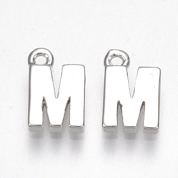 Brass Charms, Letter, Nickel Free, Real Platinum Plated, 3.5x5.5x1.5mm, Hole: 0.8mm