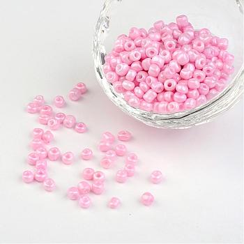 6/0 Opaque Colours Round Glass Seed Beads, Pink, 4mm, hole:1.5mm, about 495pcs/50g