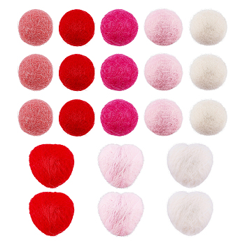 CHGCRAFT 42Pcs 2 Style DIY Doll Craft Polyester & Wool Balls, Round & Heart, Mixed Color, 18~22mm