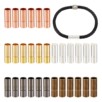 30 Sets 5 Colors Brass Bayonet Clasps, Column, Leather Cord Clasps Findings, Mixed Color, 18x6mm, Hole: 5mm, 6 sets/color
