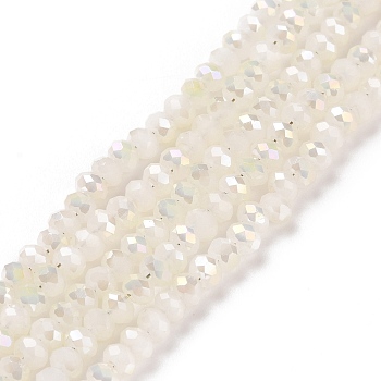 Electroplate Glass Faceted Rondelle Beads Strands, Imitation Jade, Half Plated, WhiteSmoke, 3x2mm, Hole: 1mm, about 165~169pcs/strand, 15~16 inch(38~40cm)