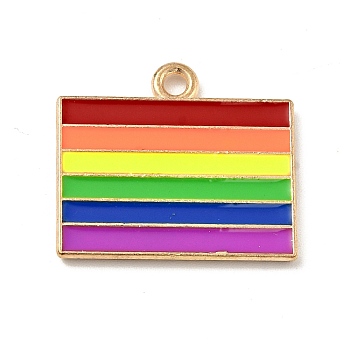 Alloy Enamel Pendants, Light Gold, Pride Flag/Rainbow Flag Charms, Colorful, 17.5x20x1mm, Hole: 1.5mm