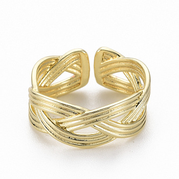 Brass Cuff Rings, Open Rings, Nickel Free, Real 16K Gold Plated, US Size 7 1/4(17.5mm)