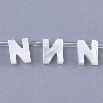 Natural Sea Shell Beads, White Shell Mother of Pearl Shell, Top Drilled Beads, Letter.N, 10x2.5~11.5x3mm, Hole: 0.8mm
