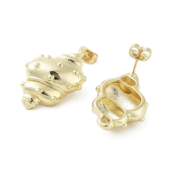 Rack Plating Brass Stud Earring, Cadmium Free & Lead Free, Long-Lasting Plated, Shell Shape, Real 18K Gold Plated, 24.5x18.5mm