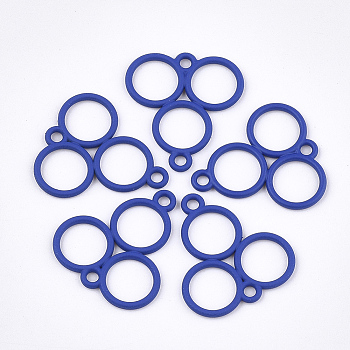 Spray Painted Alloy Links, Three Rings, Blue, 21x23x1.5mm, Hole: 2mm