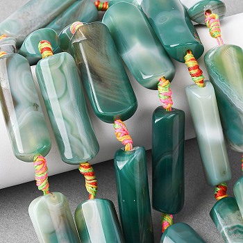 Natural Agate Beads Strands, Rectangle, Dyed & Heated, Green, 39~40x14~15x9~10mm, Hole: 2.5mm, about 8pcs/strand, 15.35''~15.94''(39~40.5cm)