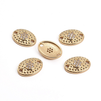 Brass Micro Pave Clear Cubic Zirconia Links connectors, Oval, Golden, 11.5x15.5x3mm, Hole: 1.5mm
