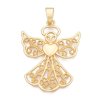 Plating Alloy Big Pendants, Hollow Angel Charms, Lead Free & Nickel Free & Cadmium Free, Golden, 68x54x4mm, Hole: 5x12mm