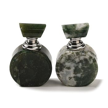 Natural Moss Agate Dropper Perfume Bottles, with Stainless Steel Color Tone 304 Stainless Steel Findings, SPA Aromatherapy Essemtial Oil Empty Bottle, 4.2x2.35~2.4x6.1cm