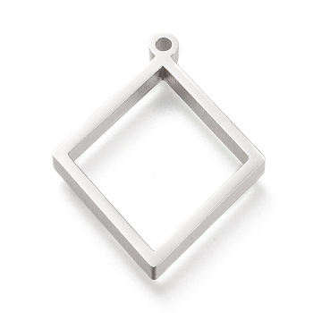 304 Stainless Steel Open Back Bezel Pendants, Double Sided Polishing, For DIY UV Resin, Epoxy Resin, Pressed Flower Jewelry, Rhombus, Stainless Steel Color, 33x24.5x3mm, Hole: 2mm