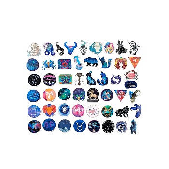 50Pcs Constellation Theme Paper Stickers Sets, Adhesive Decals for DIY Scrapbooking, Photo Album Decoration, Mixed Color, 38~68x30~63.5x0.2mm