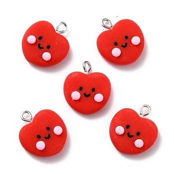 Resin Pendants, with Platinum Iron Peg Bail, Heart, Red, 20.5x17.5x6mm, Hole: 2mm