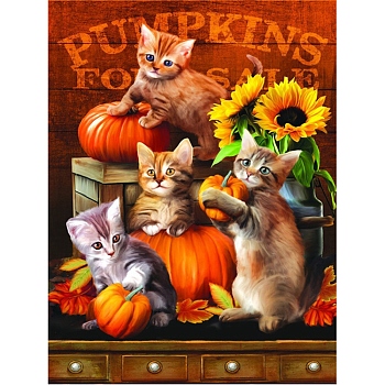 DIY Thanksgiving Day Animal Pattern 5D Diamond Painting Kits, including Resin Rhinestones, Diamond Sticky Pen, Tray Plate and Glue Clay, Cat Shape, 400x300mm