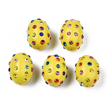 Polymer Clay Rhinestone Beads, Pave Disco Ball Beads, Oval, Light Khaki, PP15(2.1~2.2mm), 16.5~18x13~14mm, Hole: 1mm
