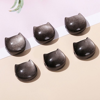 Natural Silver Obsidian Beads, Cat Head Shape, 9x14mm