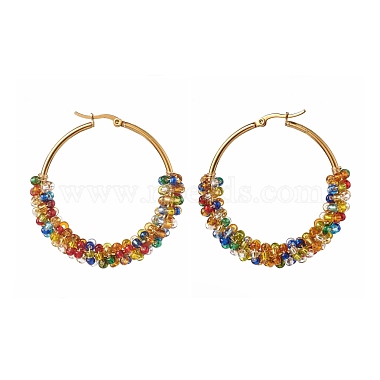 Glass Seed Beaded Hoop Earrings for Girl Women(EJEW-JE04614)-5