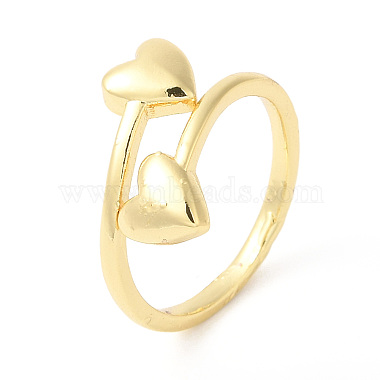 Rack Plating Brass Double Heart Cuff Rings(RJEW-R137-02G)-3