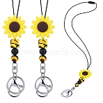 2Pcs Silicone Name Card Holder Strap, with Iron Alloy Lobster Claw Clasp Keychain, Flower, 460mm, Pendant: 133mm(NJEW-SW00043-01)