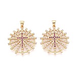 Brass Micro Pave Cubic Zirconia Pendants, Ferris Wheel with Cross Charms, Real 16K Gold Plated, 28x25.5x2.5mm, Hole: 5x3.5mm(KK-T080-37G)