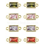8pcs 4 Colors Brass Pave Glass Rectangle Connector Charms, Rack Plating, Long-Lasting Plated, Real 18K Gold Plated, Mixed Color, 15x6x3mm, Hole: 1.2mm, 2pcs/color(KK-CJ0003-40)