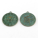 Zinc Alloy Pendants, Cadmium Free & Lead Free, Flat Round, Antique Bronze & Green Patina, 42x38x3mm, Hole: 3mm(PALLOY-R065-045-LF)