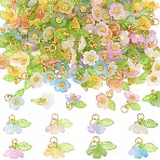 120Pcs 8 Colors Frosted Acrylic Pendants, with Brass Findings, Mixed Color, 15mm, 15pcs/color(PALLOY-YW00102)