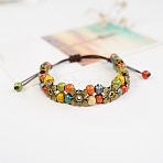 Alloy & Handmade Porcelain Bead Braided Bead Bracelets, Braided Wax Cord Adjustable Bracelets for Women, Flower, Antique Bronze, Colorful, 5.91~9.84 inch(15~25cm)(WG53770-01)