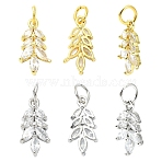 10Pcs 2 Colors Rack Plating Brass Pave Cubic Zirconia Pendants, Leaf Charms, with Jump Ring, Long-Lasting Plated, Lead Free & Cadmium Free, Mixed Color, 16x8x3mm, Hole: 4mm, 5pcs/color(KK-YW0004-32)