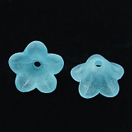 Dyed Chunky Turquoise Transparent Frosted Flower Acrylic Beads, about 13mm in diameter, 7mm thick, hole:1mm(X-PL560-9)