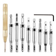 Center Drill Bit Sets, with Automatic Center Punch, Self Centering Hinge Tapper Core Hole Puncher, Woodworking Tools, Stainless Steel Color, 46x2.5~6mm(TOOL-WH0122-16)