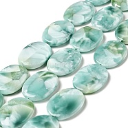Natural Glass Beads Strands, Grade AB+, Egg, Aqua Blue, 40x30x7.5~9mm, Hole: 1.6mm, about 10pcs/strand, 15.5~15.7''(39.37~39.88cm)(G-I247-34A)