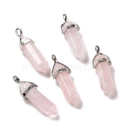 Gemstone Double Terminated Pointed Pendants, with Metal Findings, Bullet, Platinum Metal Color, 39~41x10~12x8~10mm, Hole: 4x3mm(G-N0037-08)