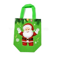 Christmas Theme Laminated Non-Woven Waterproof Bags, Heavy Duty Storage Reusable Shopping Bags, Rectangle with Handles, Lime, Santa Claus Pattern, 21.5x11x21.2cm(ABAG-B005-01A-03)