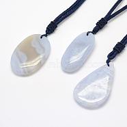 Natural Blue Lace Agate Pendant Necklaces, with Nylon Cord, Nuggets, 27.1 inch(69cm), 3.5mm(NJEW-E110-02A)