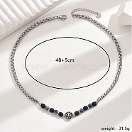 Vintage Stainless Steel Lion Head Blue Spot Jasper Beaded Necklaces for Daily Wear, 18.90 inch(48cm)(RE8063-2)