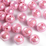 Opaque Acrylic Beads, AB Color Plated, Round, Hot Pink, 16x15mm, Hole: 2.8mm, about 220pcs/500g(MACR-S370-D16mm-A02)