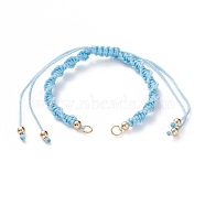 Adjustable Polyester Braided Cord Bracelet Making, with Brass Beads and 304 Stainless Steel Jump Rings, Golden, Sky Blue, Single Chain Length: about 5-1/2 inch(14cm)(AJEW-JB00848-04)