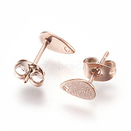 Ion Plating(IP) 304 Stainless Steel Stud Earring Findings for Dangle Charms, Textured Teardrop, Rose Gold, teardrop,: 8x5mm, Hole: 1mm, Pin: 0.7mm(X-STAS-L216-05A-RG)