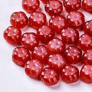 Imitation Jade Glass Beads, Flower, Red, 9.5x9.5x6.5mm, Hole: 1.2mm(GLAA-S190-002A-01)