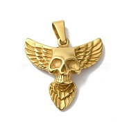 PVD Vacuum Plating 304 Stainless Steel Pendants, Skull with Wing Charm, Golden, 34x36.5x9mm, Hole: 11.5x6mm(STAS-B069-46G-02)