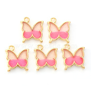 Light Gold Plated Alloy Enamel Pendants, with Glitter Sequin, Butterfly, Deep Pink, 15.5x14x1.5mm, Hole: 1.6mm(ENAM-R136-24B)